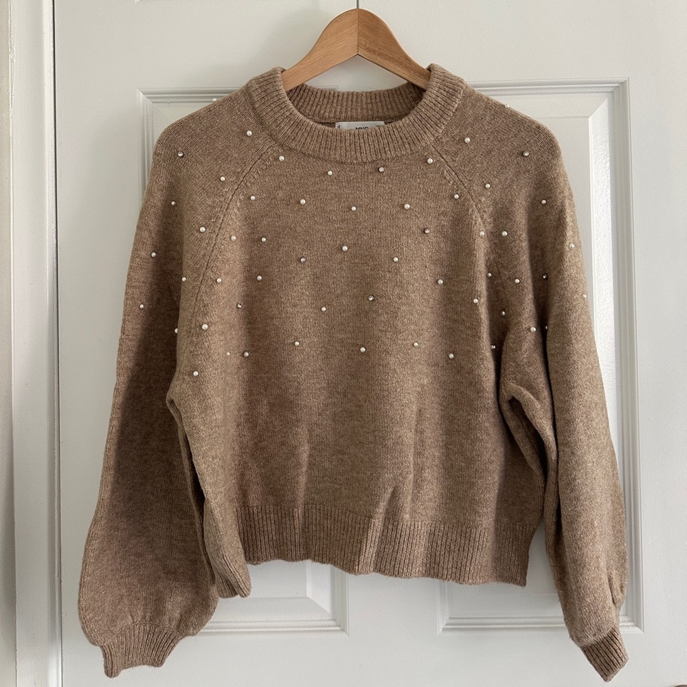 Mango Beige Sweater with Pearl Details